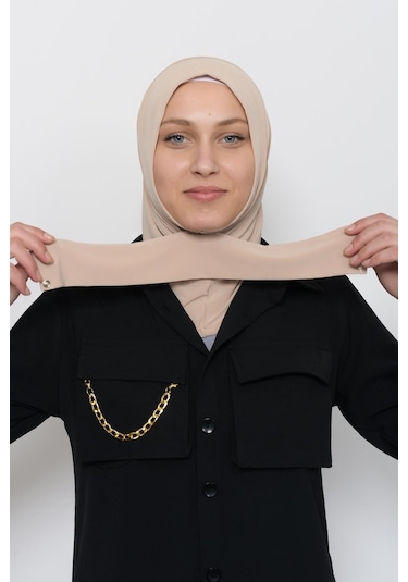 Çıtçıtlı Hazır Eşarp Hijap Bej