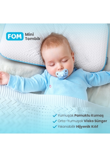 FOM Mini Tombik Visco Uyku Ve Seyahat Yastığı, Pamuk Bebek Yastık 50 X 30 X 10 Açık Mavi