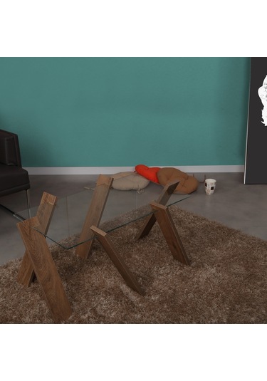 Roman Maxi Cam Orta Sehpa Kafkas Meşe / Renkli Orta Sehpa