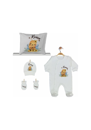 Pia Baby Gl 2015 İsme Özel Arılı Beşli Tulum Set Krem
