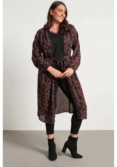 Myline Kadın Dantel Şerit Detay Uzun Kimono