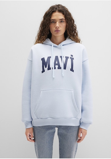 Mavi - Mavi Logo Baskılı Kapüşonlu Mavi Sweatshirt 1600361-70717 Mavi