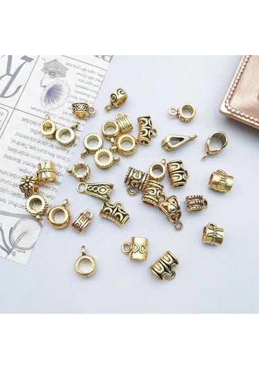 Monyee Zink Çelik Üç Yollu Bağlantı Elemanı 13mm Boyut, 4.5mm Delik 15 Farklı Desen, Toplam 30 Adet 1.2g/adet - Sn46 Altın