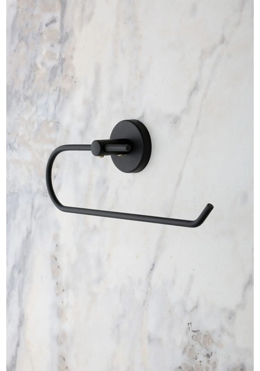 Erfahome Siyah Açık Tuvalet Kağıtlığı / Halka Havluluk / Çatal Bornozluk 3lü Set Siyah