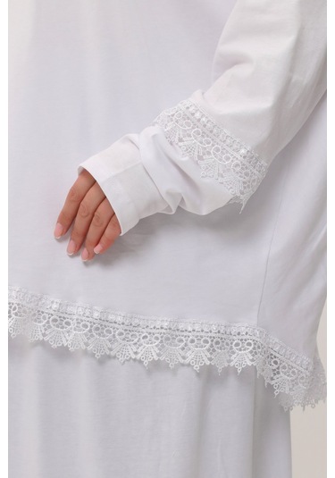 2 Parça Namaz Elbisesi Pamuk Kumaş Dantelli 2205 42 Beyaz