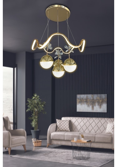 Zikzak 4 Toplu Modern Sarkıt Led Avize - - Kumandasız / Krom Krom