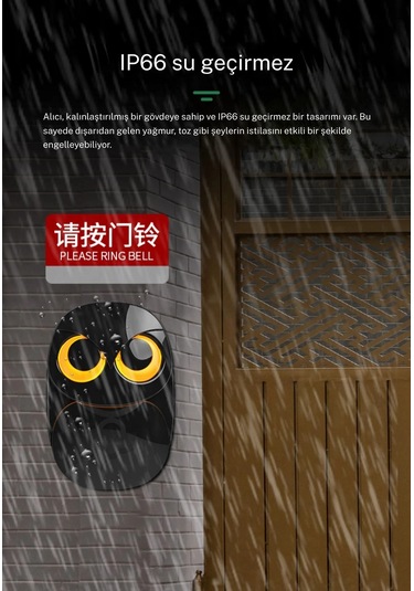 Monozone 1 Alıcı 2 Buton Kapı Zili Su Geçirmez Acil Çağırma
