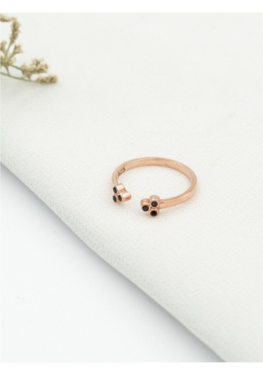 Brezza Lusso Jewelry Minimal Siyah Taşlı Eklem Gümüş Yüzük Rose