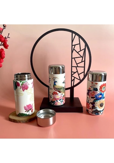 Techbloom Sunflower 260ml 8 79oz Mini Termos Mug Çiçek Desenli Paslanmaz Çelik Seyahat Bardağı