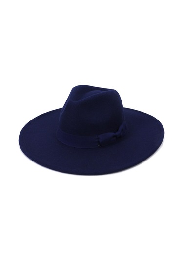 Lacivert Projektör Unisex Moda Geniş Yün Kemer Düz Üst Fedora Şapka Parti Kilise Şapkaları Kap Lacivert