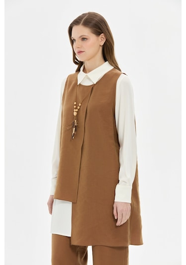 Tencel Kumaş Üçlü Takım Kolyeli Kahve Kahverengi