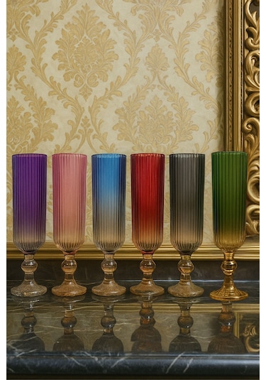 Julia Çift Renk Kristal Ayaklı Kahve Yanı Su Ve Meşrubat Bardağı Sunum Bardağı Çok Renkli