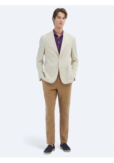 Kip Bej Desenli Modern Fit Ceket Bej