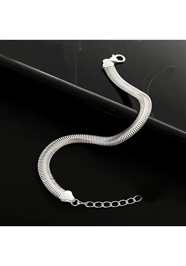 Çelik Bileklik İtalyan Ezme Model 0.3 Mm Genişlik 17 Cm Uzunluk Gümüş Silver Gümüş