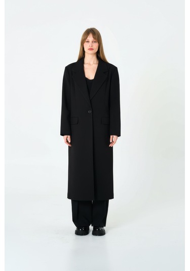 Kadın Siyah Oversize Uzun Ceket Siyah