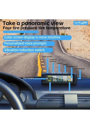 Motion003 Siyah Arabalar İcin Ynf Tpms 4 Harici Sensorlu Lastik Basinc Ve Sicaklik Izleme Sistemi Titresim Algilama Anahtari Sezgisel Ekran