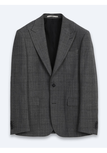 Kip Antrasit Kareli Modern Fit Yün Karışımlı Takım Elbise
