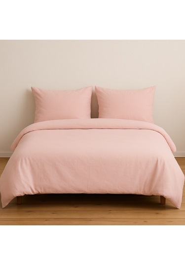 Çift Kişilik Düz Renk Pudra Nevresim + 2 Adet Yastık Kılıfı Pudra