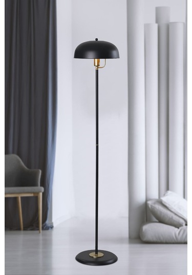 Lambader Krem-sarı Metal Gövde Modern Tasarım Ayarlanabilir Başlık Yerden Aydınlatma Lüx Lambader - Siyah