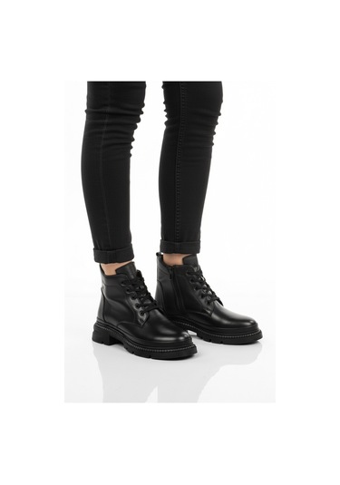 Siyah Hakiki Deri İçi Polarlı Kadın Bot Z505 Z Siyah