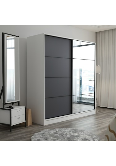 Minarmobilya Minar Kale 2 Kap. Ayna Sürg. Dolap 180 Cm - Beyaz/ Antrasit
