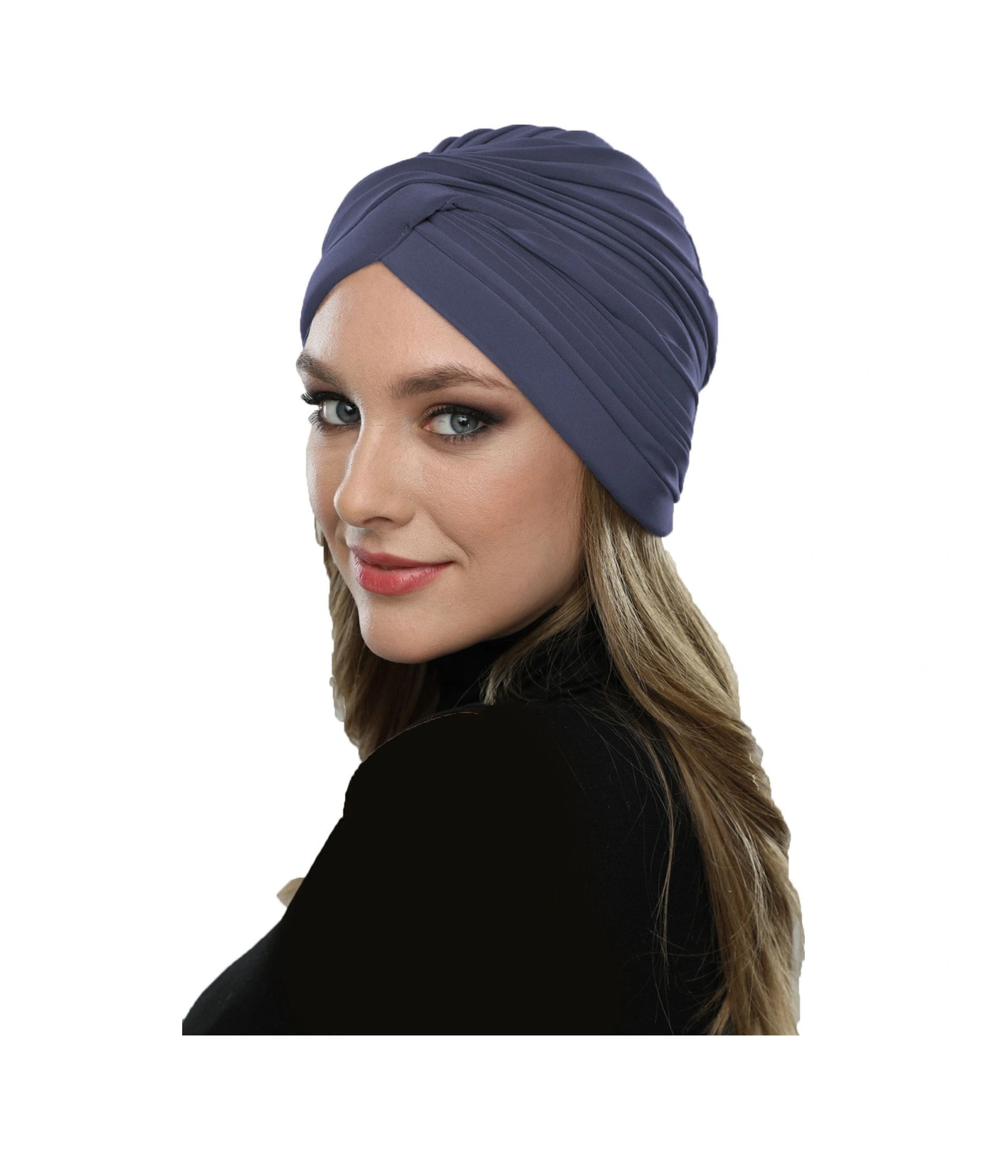 Çapraz W Nervürlü Ensesi Bantlı Koyu Gri Hazır Türban Tesettür Havuz Bonesi Koyu Gri