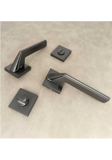 Rivax Anka Mat Antrasit Gri Zamak Kare Rozetli Wc Banyo Kapı Kolu 1 Takım