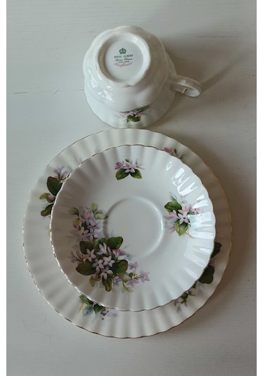 Mayflower Bone China England Duble Çay Fincanı 3 Parça Yeşilbeyaz