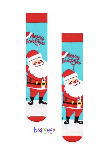 Bidigago Merry Christmas Noel Baba Desenli Yılbaşı Çorap Renkli