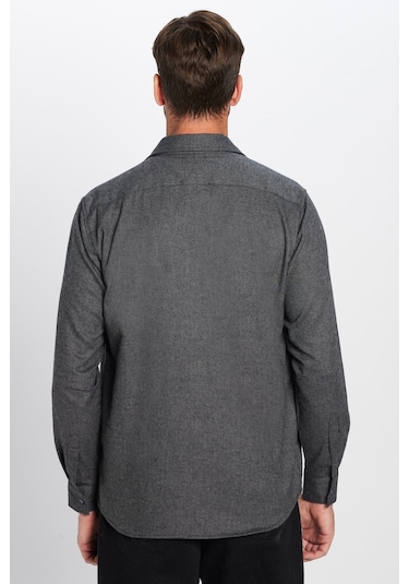 Erkek Regular Fit Klasik Kesim Pamuklu Tek Cepli Armürlü Kışlık Oduncu Siyah Gömlek-28599 Siyah