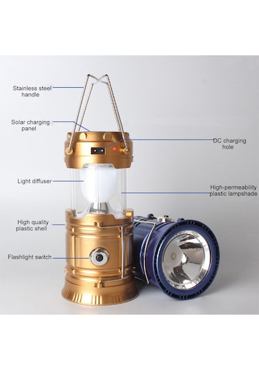Jeehugo Siyah Güneş Enerjili Çadır Lambası, Elden Taşınabilir, Usb Doluş, Fener Modu, Cep Telefonu İçin Acil Şarj Portu Siyah