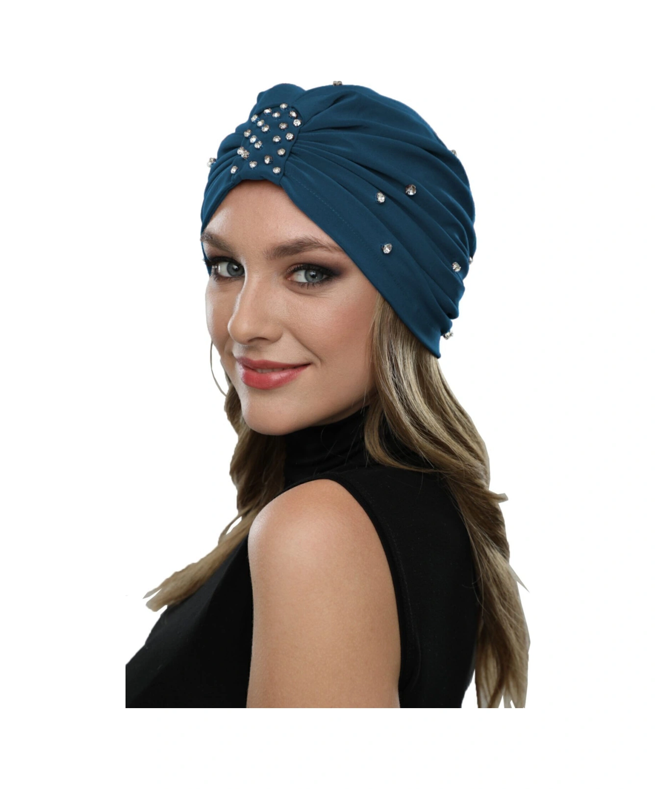 Zeni Taşlı Astarlı El İşi Işlemeli Petrol Hazır Türban Tesettür Abiye Bone Petrol