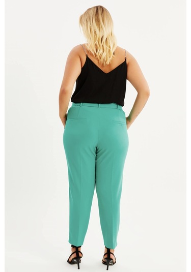 Cep Detaylı Kemerli Klasik Pantolon - Yeşil