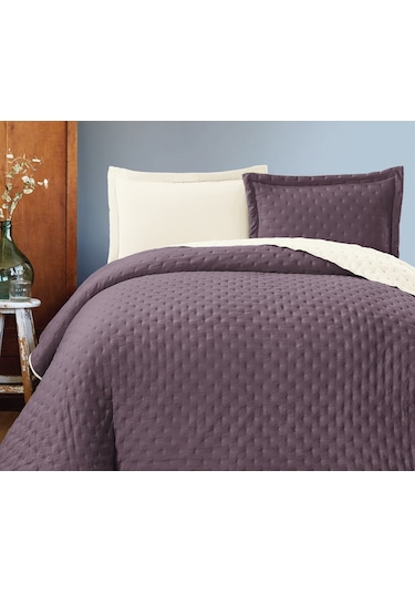 Gençev Home Soft Çift Renkli Battal Boy Yatak Örtüsü Seti Mürdüm-Krem 240 x 260 CM Mürdüm