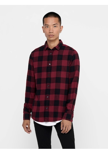Only & Sons Erkek Kareli Uzun Kollu Gömlek 22007112 Bordo