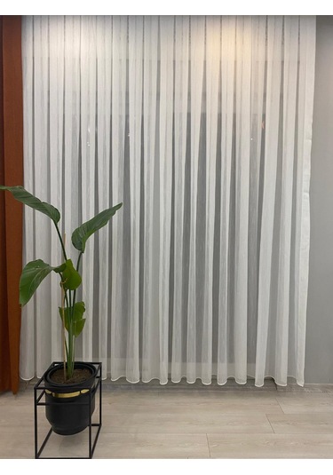 Venedik Armürlü Modern Şık Ekru Gümüş Simli Tül Perde 1/2,5 Orta Normal Pileli Ekru-gümüş