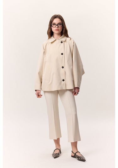 Dikiş Detaylı Flare Pantolon Bej Bej