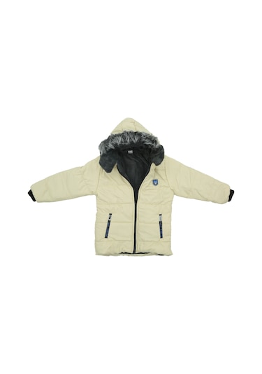 Erkek Çocuk İçi Peluş Astarlı-kürk Kapüşonlu-fermuarlı Mont 12369 Ekru