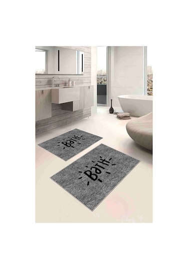 Decomia Home Dijital Baskılı Kaymaz Bath Yıkanabilir 2li Banyo Halısı Paspas Klozet Takımı Dc8024 Gri 60 X 100 Gri