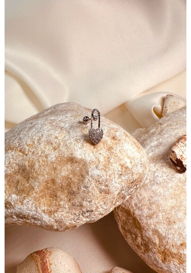 Çengelli İğne Taşlı Silver Gümüş Renk 316l Stainless Steel Çelik Piercing Tragus Helix Gümüş