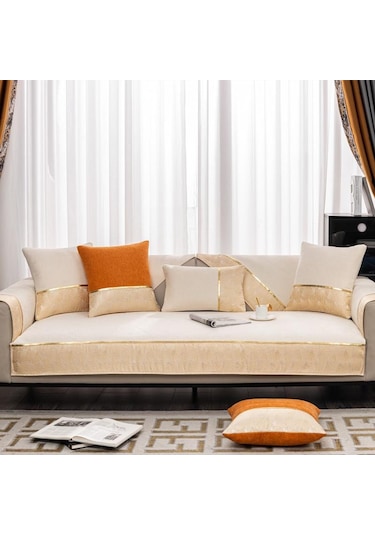 Bej Oturma Odası Jakarlı Kanepe Kılıfı Kanepe Kılıfı İskandinav Kanepe Yastığı Kaymaz Kanepe Havlusu L Şeklinde Kanepe Koruyucu Kılıf 90x70cm 1pcs