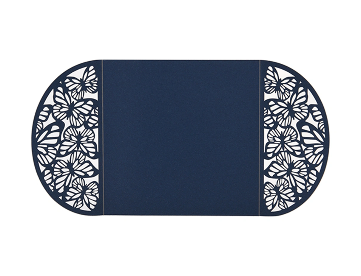 Dianziye 10'lu Deniz Mavisi Davetiye Seti - Zırhlı Kapak + İç Kart, Gelinlik-düğün-doğum Günü, Nakışlı Desenli, İnci Kağıt, Özel Etkili Davetler