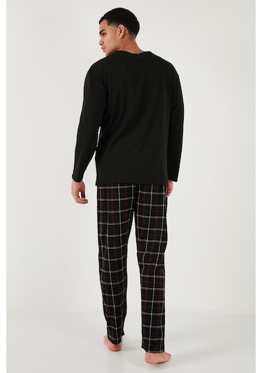 Buratti Pamuklu Regular Fit Bisiklet Yaka Ekoseli Erkek Pijama Takımı 6574001 Siyah