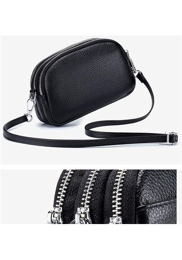 Teltree Kadın Deri Çapraz Çanta - Yumuşak Üst Tabaka İnek Derisi, 3 Bölmeli, Telefon İçin Küçük, Ayarlanabilir Askı, Gri Gümüş