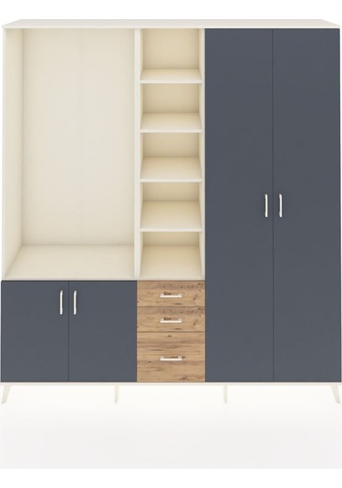 Hyperion Dolap 13 Raflı 3 Çekmeceli 4 Kapaklı 220x44x243 Aytaşı-antrasit/çam Antrasıt/atlas Çam