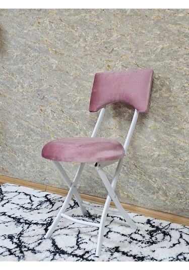 Zafir Beyaz Boyalı Katlanır Tabure - Kamp Sandalyesi - Sandalye - Mutfak Taburesi - Tabure Pembe