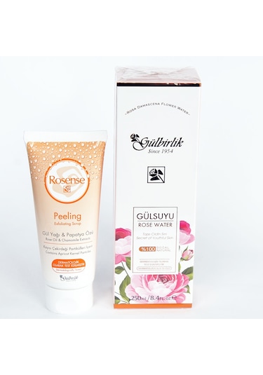 Gülbirlik Doğal Gülsuyu 250 ML + Rosense Gül Yağı Papatya Özlü Peeling 100 ML