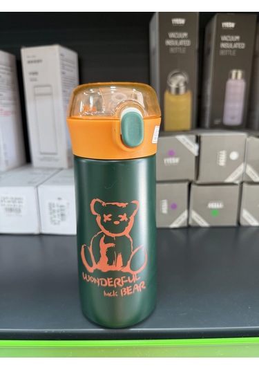 Paslanmaz Çelik Termos Su Şişesi 350ml Vakumlu Pipetli Yeşil İthal Ürün Çok Renkli