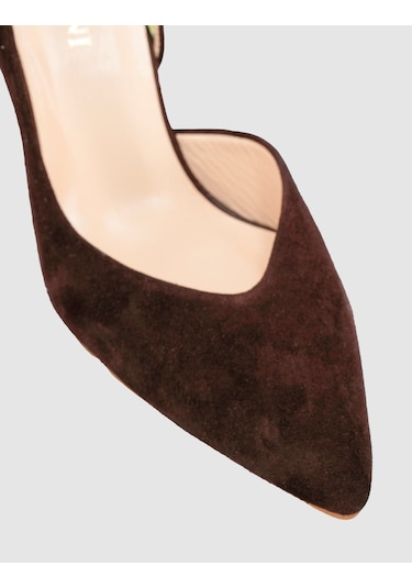Cabani Kahverengi Süet Hakiki Deri Slingback Stiletto Kadın Ayakkabı