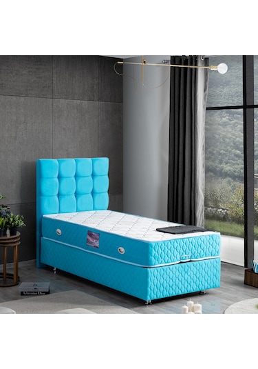 Setaymobilya Baza, Duke Turkuaz Tek Kişilik Baza + Başlık+ Ortopedik Yatak